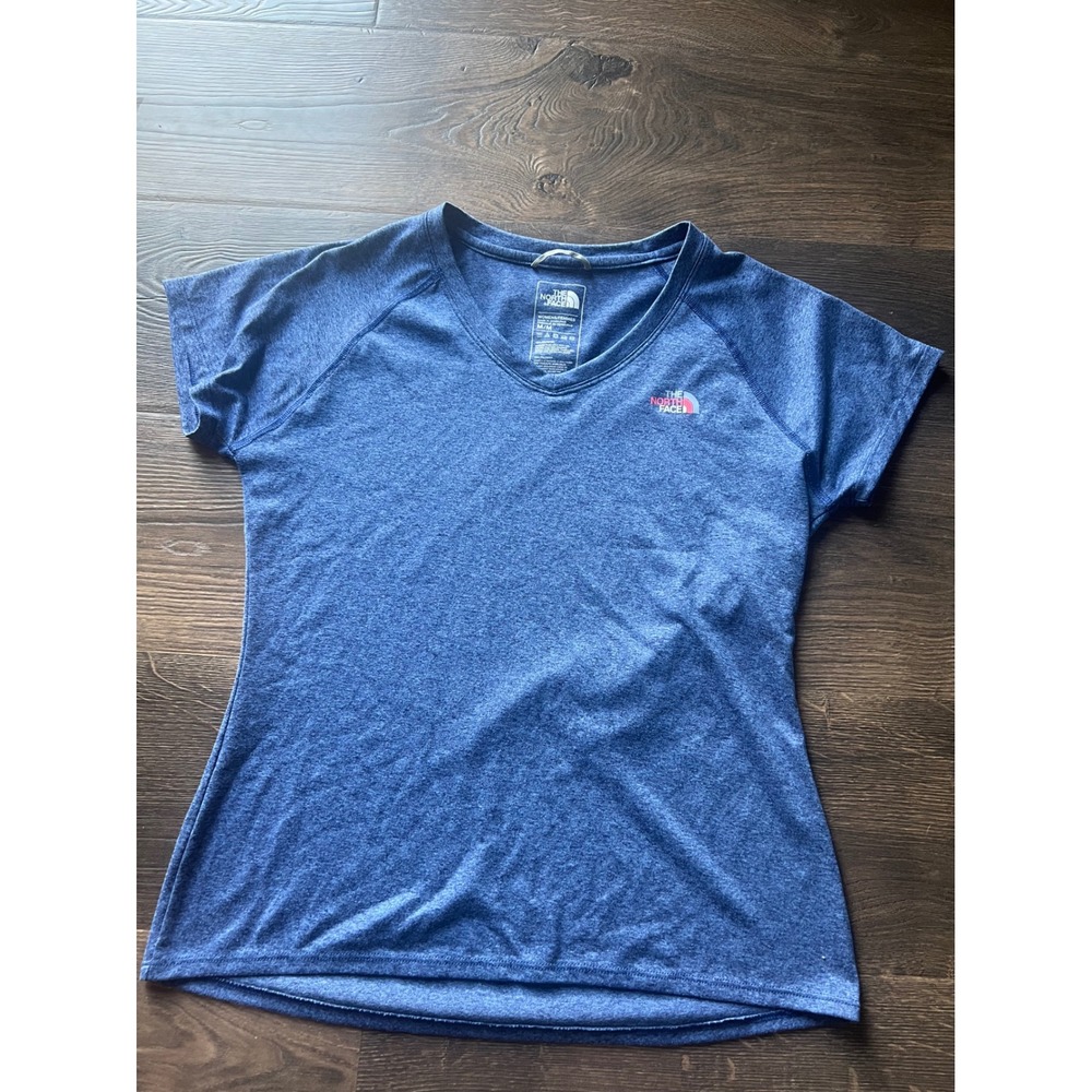 The North Face Womens Blue Heather V-Neck Short Sleeve Performance T-Shirt M
